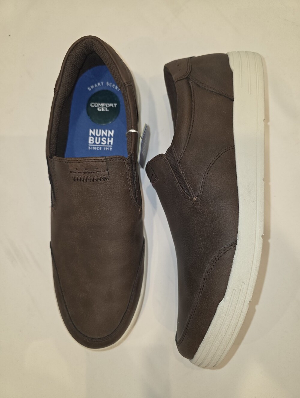 Nunn Bush Men's Dark Brown Slip-On Sneakers with White Sole